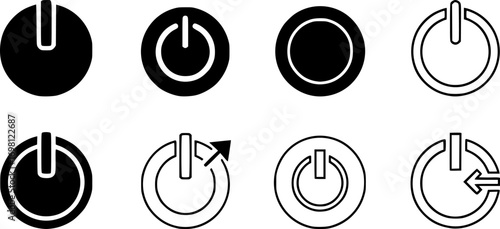 Power button icon vector set in black flat and line stroke style