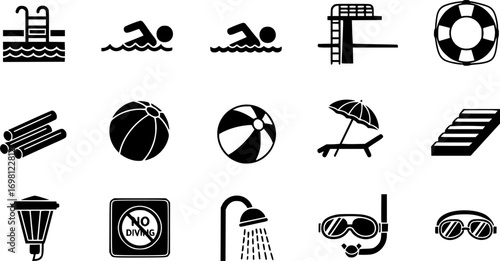 Swimming pool Icon set. vectors for apps and website designs