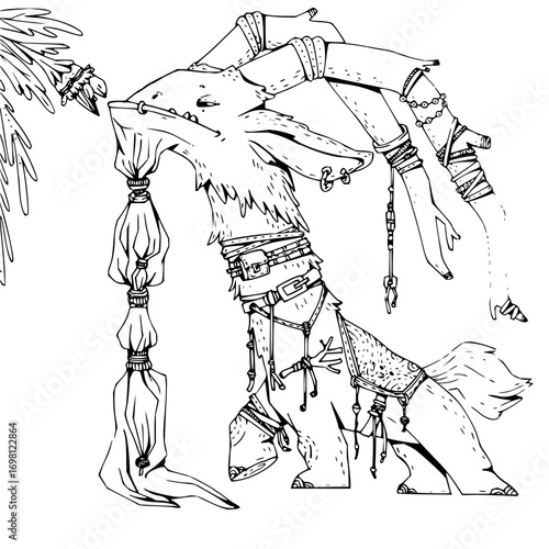 Fantasy beast character with detailed outfit and accessories, perfect for coloring books and artistic projects