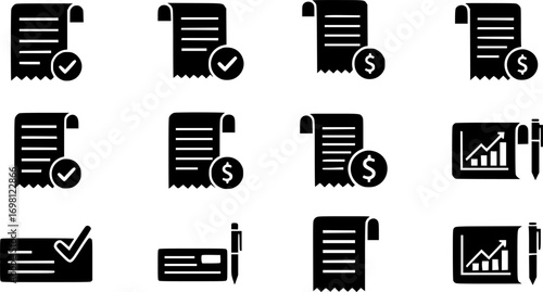 Paper receipt icon vector collection. 