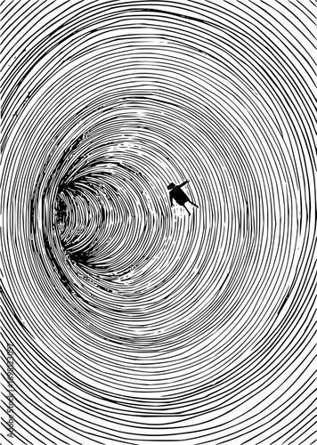 Person falling into abstract hypnotic spiral, a journey into the unknown, surreal experience