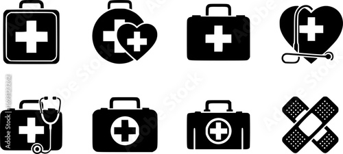Medical aid kit icon vector collection
