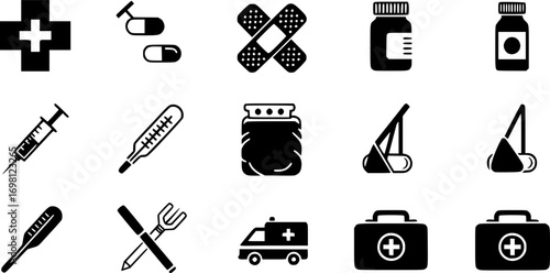 Medical aid kit icon vector collection