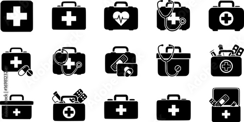 Medical aid kit icon vector collection
