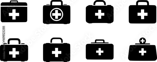 Medical aid kit icon vector collection