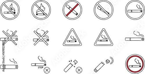 No smoking icon editable vector set
