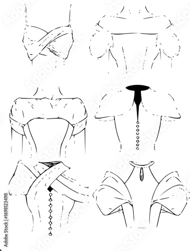 Elegant fashion design sketches for dressmaking and apparel product development ideas templates style