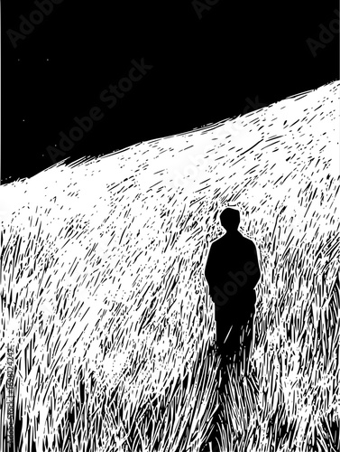 Man in tall grass evokes solitude and mystery, perfect for artistic designs and conceptual projects