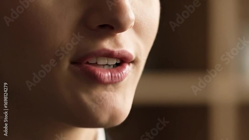 Woman mouth talk animation close-up, mouth expressions show different words speak