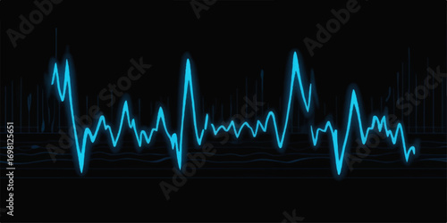 An abstract, digital sound wave vector illustration of a green heartbeat pulse on a health monitor