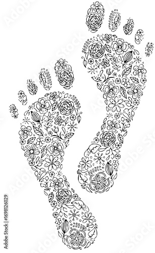 Unique floral footprint design, perfect for nature lovers and eco-friendly products. Stylish footprint art