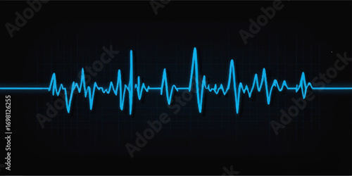 A pulsating cardiogram line on a medical monitor charts the frequency of a human heartbeat