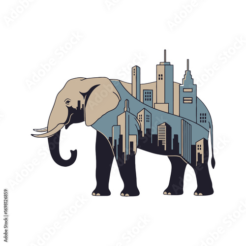 Urban Jungle Elephant City Illustration.