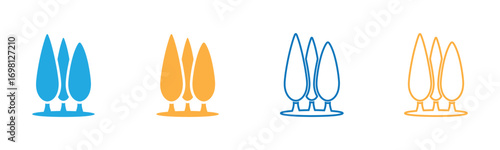 Tree icon set isolated black on white background. Vector Illustration.Tree Icon Set,Vibrant cypress tree icons in varied hues on white backdrop