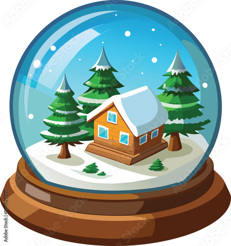 Christmas Travel Planning Winter Snow Globe Cabin Scene