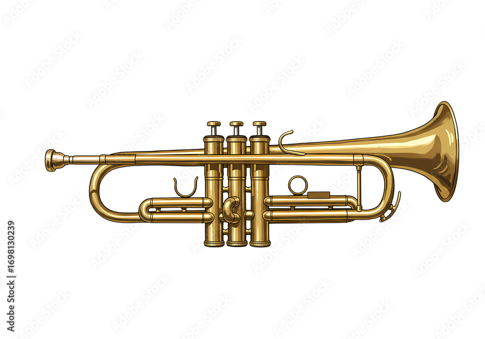 Obraz premium Vintage Trumpet Brass Musical Instrument CloseUp isolated on transparent background
