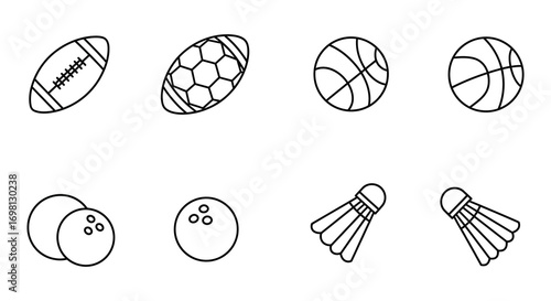 a variety of sports balls arranged neatly in rows