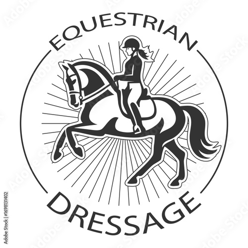 Equestrian dressage logo with rider on horse in elegant pose
