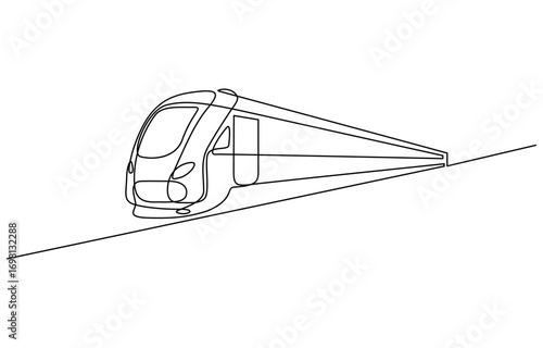 Continuous one line drawing of Passenger train vector illustration. Editable outline