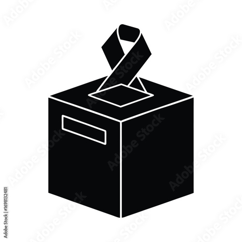 Symbolic black silhouette donation box with awareness ribbon design for charity and support illustration
