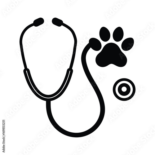 Veterinary symbol stethoscope paw print heartbeat silhouette animal care healthcare concept illustration
