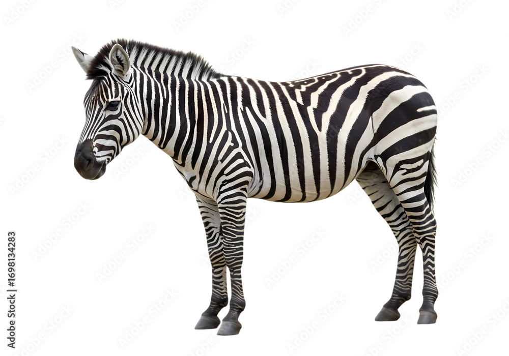 Obraz premium Striped Zebra Plains Zebra Wildlife Photography African Savanna Animal Equus Quagga isolated on transparent background