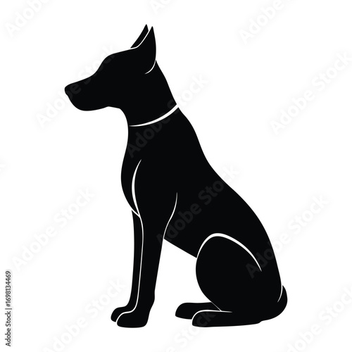 Silhouette of a sitting doberman dog profile view iconic animal shape design isolated illustration
