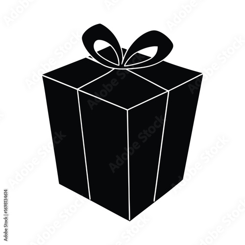 Simple black silhouette of a gift box with ribbon and bow celebrating occasions illustration