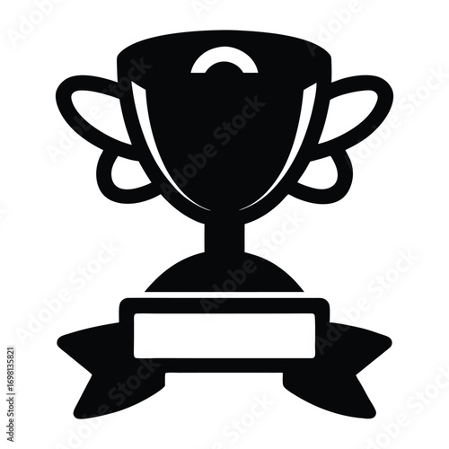 Black silhouette trophy with ribbon award winning symbol achievement success recognition design element illustration