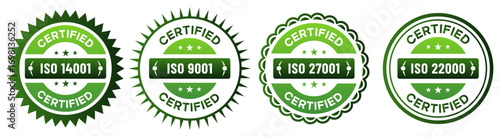 ISO Certified Badge Set for 9001 14001 22000 27001 Compliance Standards