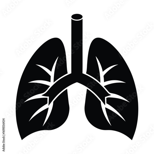 Black silhouette of human lungs with bronchial tree detailed symbol illustration