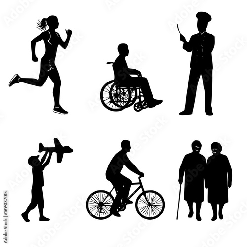 Silhouette of people in different activities