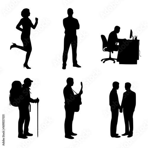 Silhouette of people in different poses