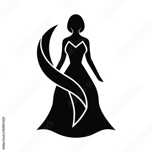 Elegant woman silhouette in flowing gown symbolizing grace and sophistication illustration