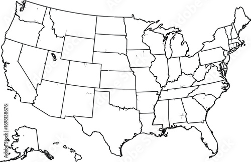 United states map outline vector illustration for coloring and educational resources for geography class