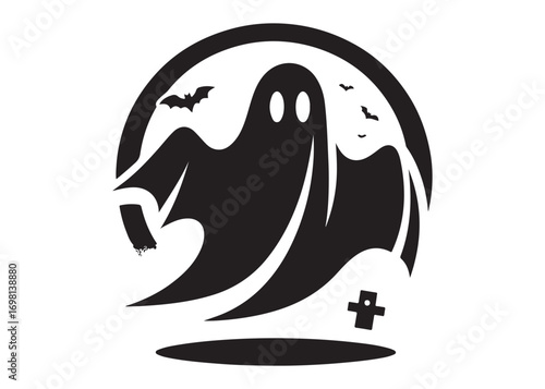 halloween ghost logo silhouette vector, ghost logo vector illustration, haunted ghost silhouette vector logo, funny halloween spooky ghost logo silhouettes vector on white background. 
