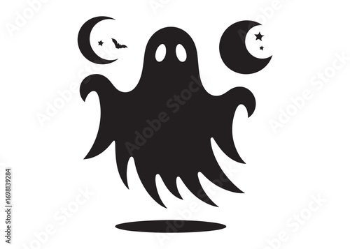 halloween ghost logo silhouette vector, ghost logo vector illustration, haunted ghost silhouette vector logo, funny halloween spooky ghost logo silhouettes vector on white background. 