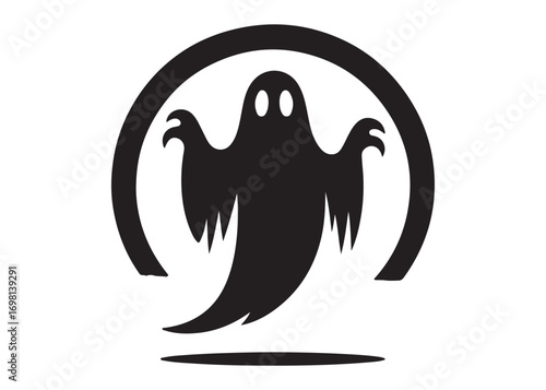 halloween ghost logo silhouette vector, ghost logo vector illustration, haunted ghost silhouette vector logo, funny halloween spooky ghost logo silhouettes vector on white background. 