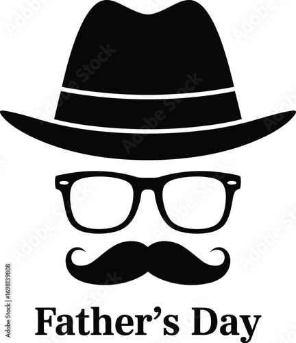 Father's day vector graphic with hat glasses and mustache for greeting card or web design template