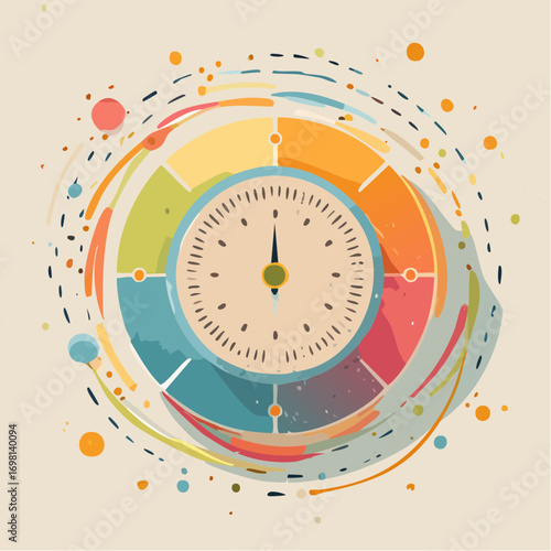 Clock Face With Colorful Abstract Swirls And Paint Splatter