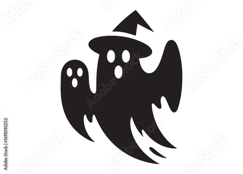 halloween ghost logo silhouette vector, ghost logo vector illustration, haunted ghost silhouette vector logo, funny halloween spooky ghost logo silhouettes vector on white background. 
