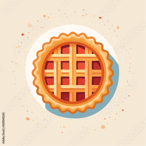 Pixel Art Illustration of a Round Pie with Lattice Crust on a Tan Background