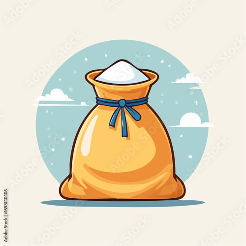 Pixel Art Illustration of a Sack of Flour Tied with Blue Ribbon