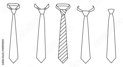 various styles of ties displayed side by side for comparison
