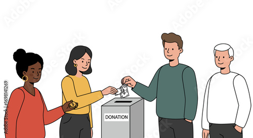People donating money to a donation box