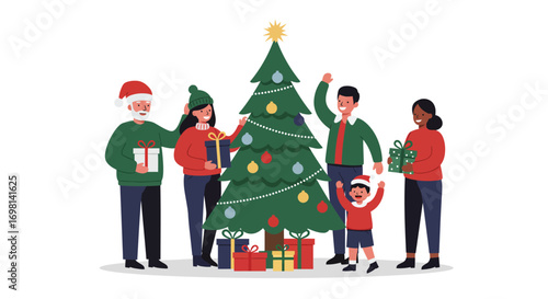 Christmas Tree Decorating Family