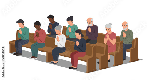 People praying in a church pew