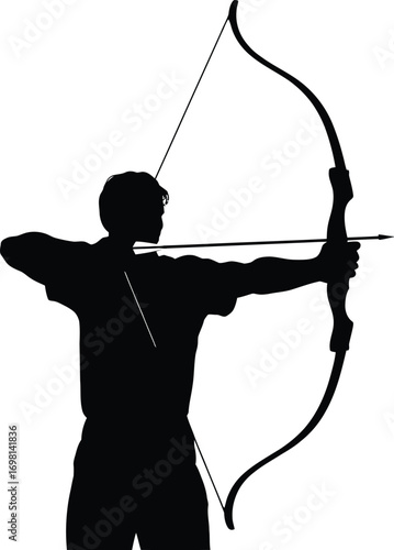 Archery silhouette vector image of archer aiming bow and arrow for sports and recreation design needs
