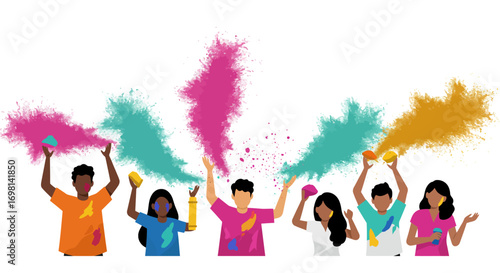 People celebrating Holi with colored powders