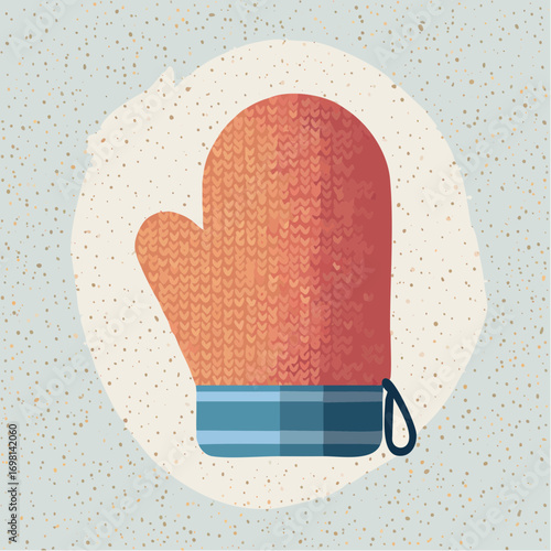 Orange Knitted Oven Mitt on Light Blue Background